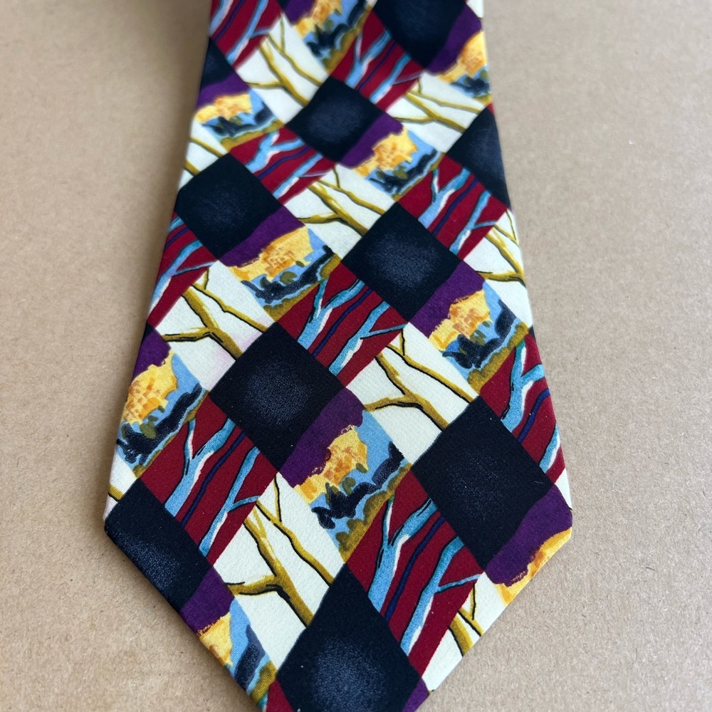 J. Garcia X-Long Geometric  100%Silk Tie Necktie Made In USA Art Work